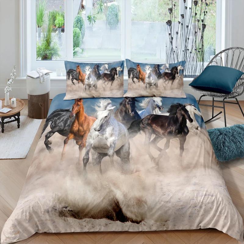 Galloping Horse Bedding Set Califking 260X240 Luxury Bed Comforter Double Home Duvet Set Cover Queen Size Pillowcases 2/3Pcs