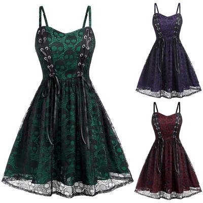 Halloween-Kleid mit ärmellosem Camisole-Kleid aus Spitze und Netzstoff für Damen in Übergröße