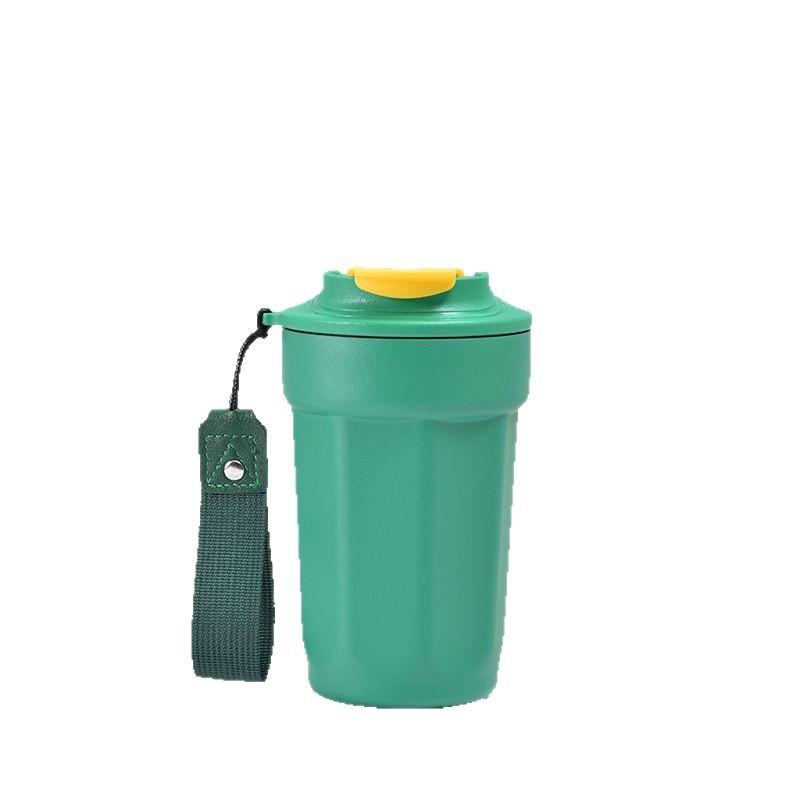 450ml Portable Water Cup with Lifting Rope Stainless Steel Coffee Cup Leak-Proof Thermos Home Office Outdoor Milk Water Cup