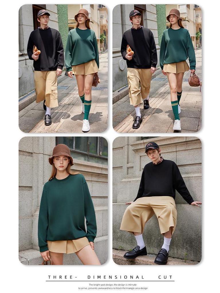 Loose Solid Color Round Neck Hoodie - Unisex Long Sleeve for Couples, Spring & Autumn