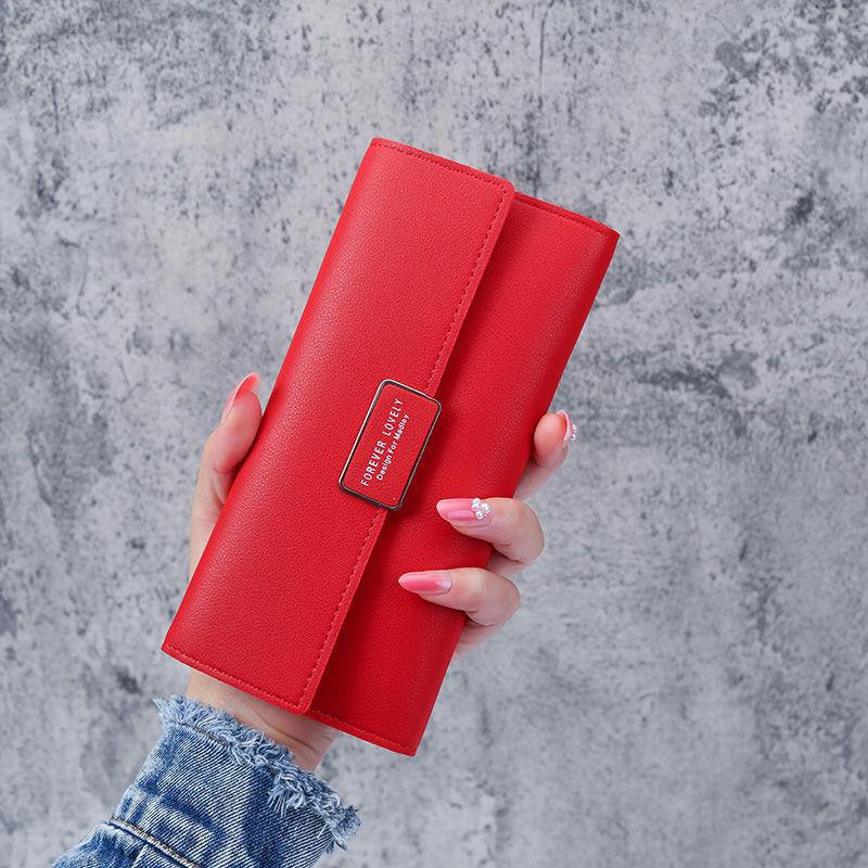 

Женский минималистичный кошелек-трифолд и визитница в корейском стиле красный