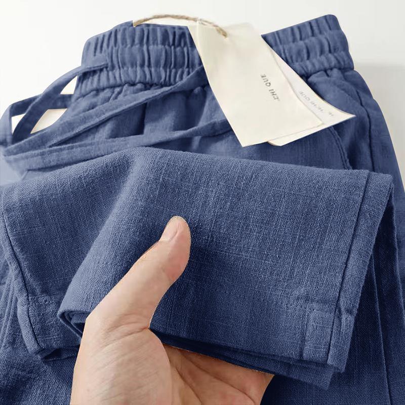 Men's Lightweight Summer Straight-Leg Cotton-Linen Trousers: Breathable Solid-Color Commuter Linen Relaxed-Fit Casual Pants