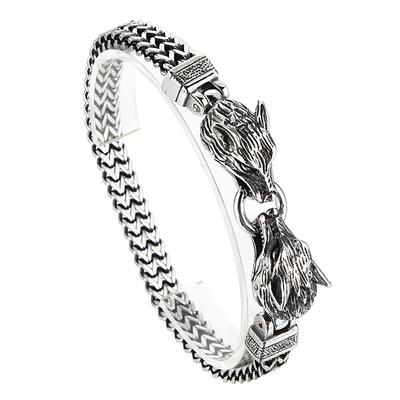 Braided Double Row Fish Scale Close Chain Bracelet Retro Wolf Head Casting Men 'S Bracelet 