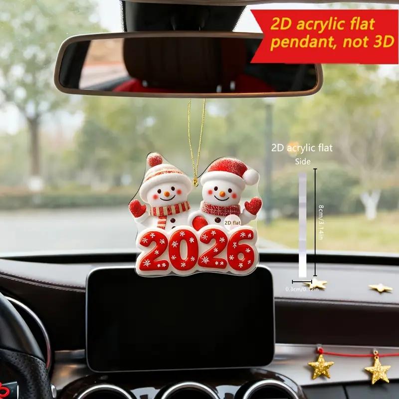 2D Flat Cute Red White Snowman Friends 2026 New Year Gift Pendant Christmas Ornament Cartoon Design Snowflakes Home Decor