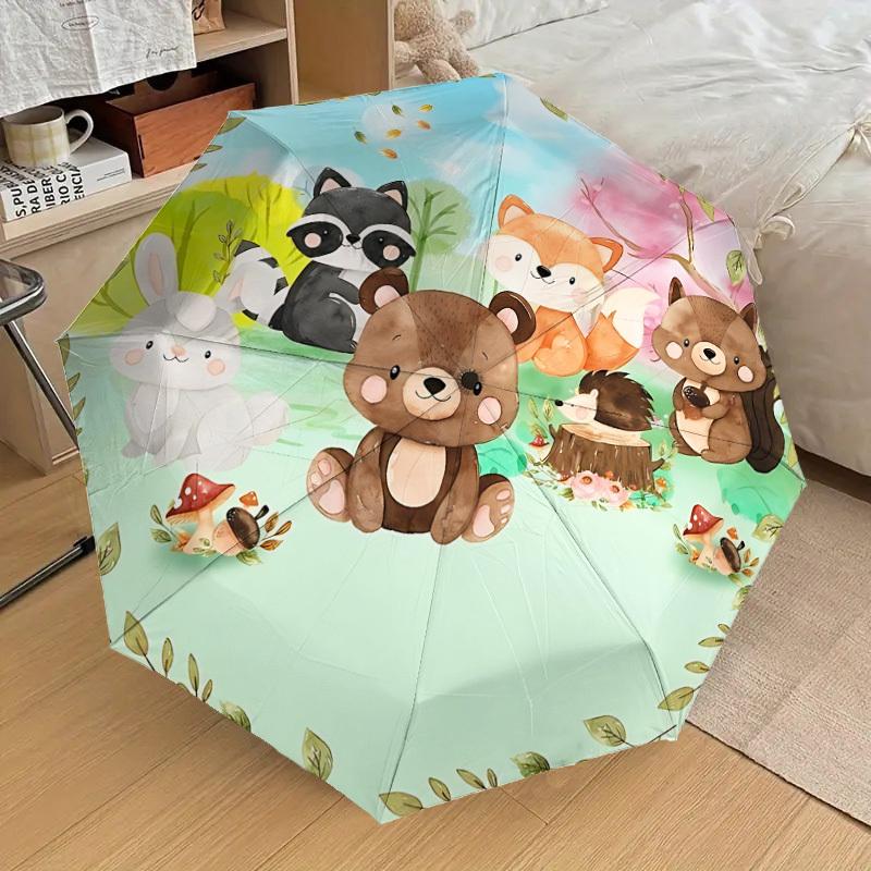 1pc Forest Animals Automatic Open/Close Umbrella, Folding Compact Umbrella with Lightweight Design for Women/Men Yy251011093