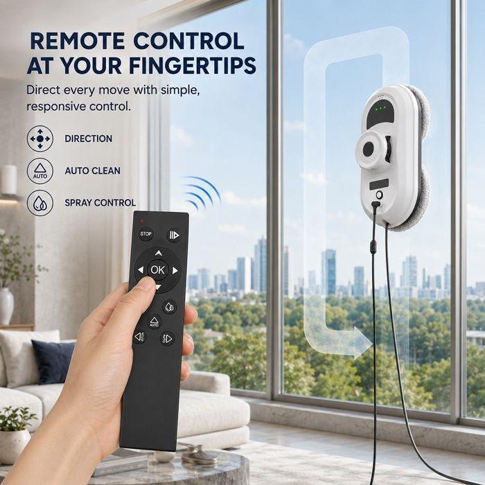 Robot Glass Cleaner 6000Pa Window Cleaning Robot with Function Sprayer 3 Cleaning Modes, for All Smooth Surfaces
