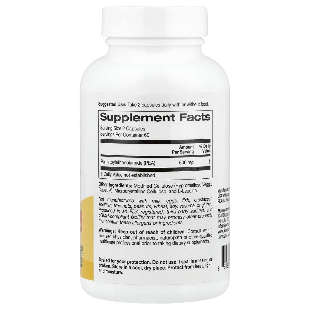 Super Nutrition, Palmitoylethanolamide (PEA), 120 Veggie Capsules (300mg per capsule)