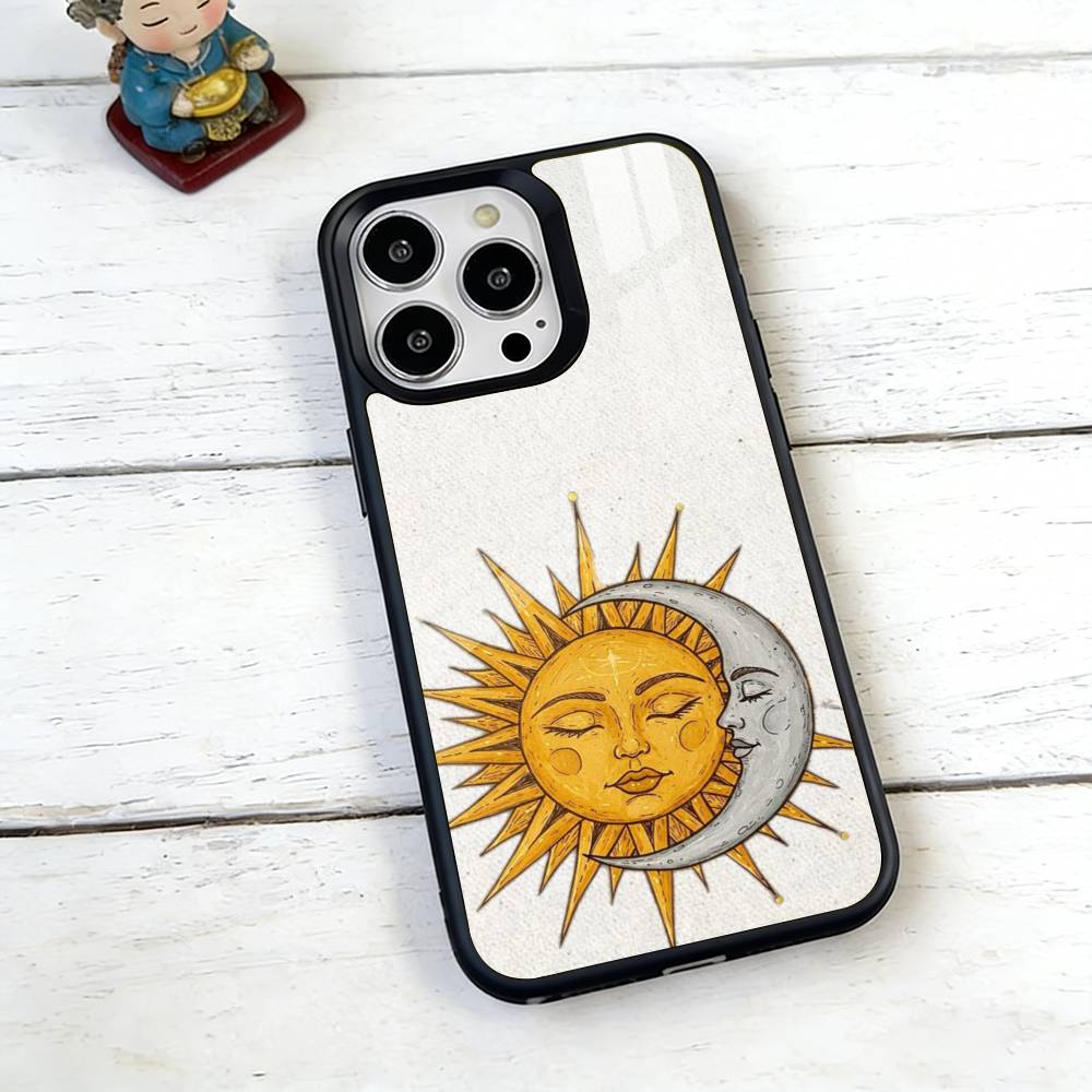 Sun Moon Phone Case For iPhone17,16,15,14,13,12,11 Plus,Pro Magnetic with Magsafe Wireless Charging