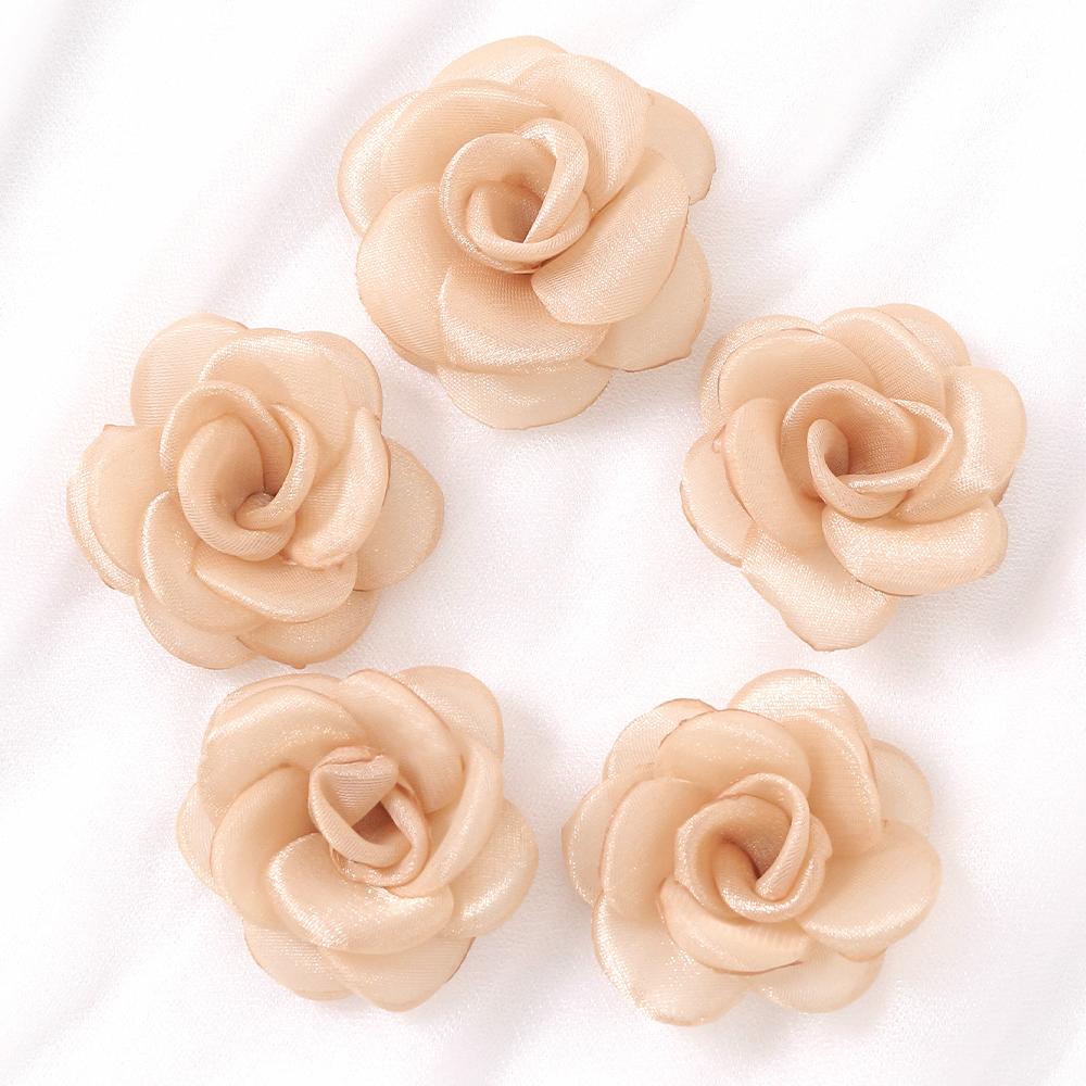 3/5Pcs 5cm White Camellia Rose Chiffon Fabric Flower for Home Room Wedding Invitation Artificial Flowers for Dress Decoration
