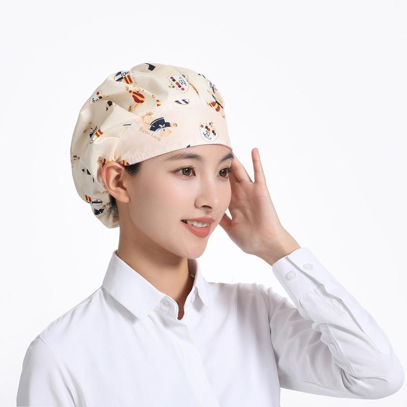 Printed Polyester Cotton Bouffant Scrub Caps Breathable Lightweight for Catering Chef Food Service Staff Work Use