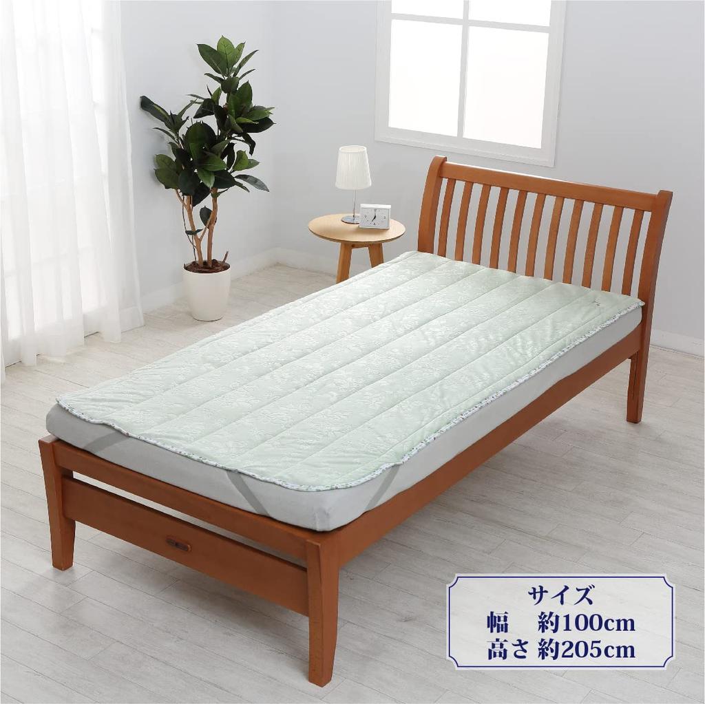 Nishikawa Single Washable Mattress Pad, Wedgwood Wild Strawberry, Warm Flannel, Stays in Place, Elastic Corners, Green, CM02502007