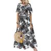 Frauen O-Ausschnitt Kurzarm Sommer geometrisch bedrucktes loses langes Kleid