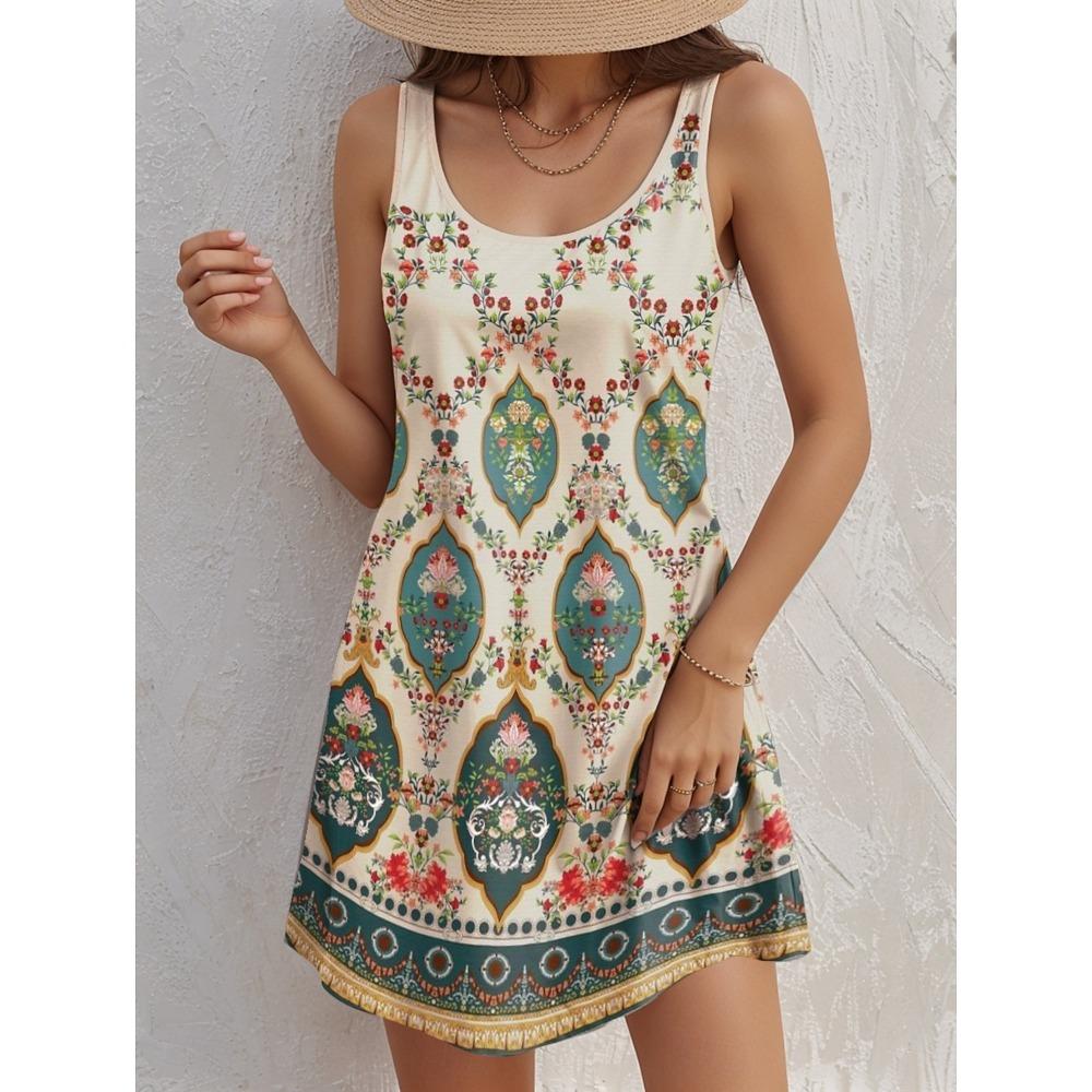 Women's A Line Dress Tank Dress Vintage Stylish Casual Daily Fit Floral Graphic Geometric Sleeveless U Neck Apricot Summer