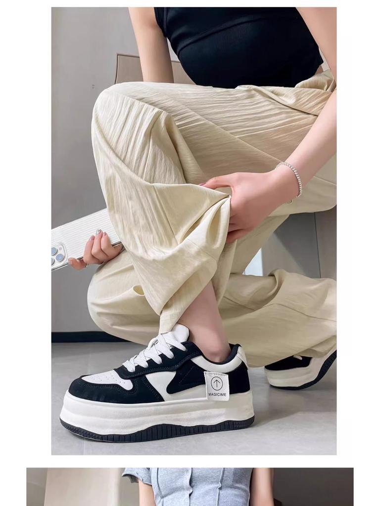Women's Summer High-Waist Ice Silk Pants: Wide-Leg, Loose, Casual, Straight-Leg for Petite Figures