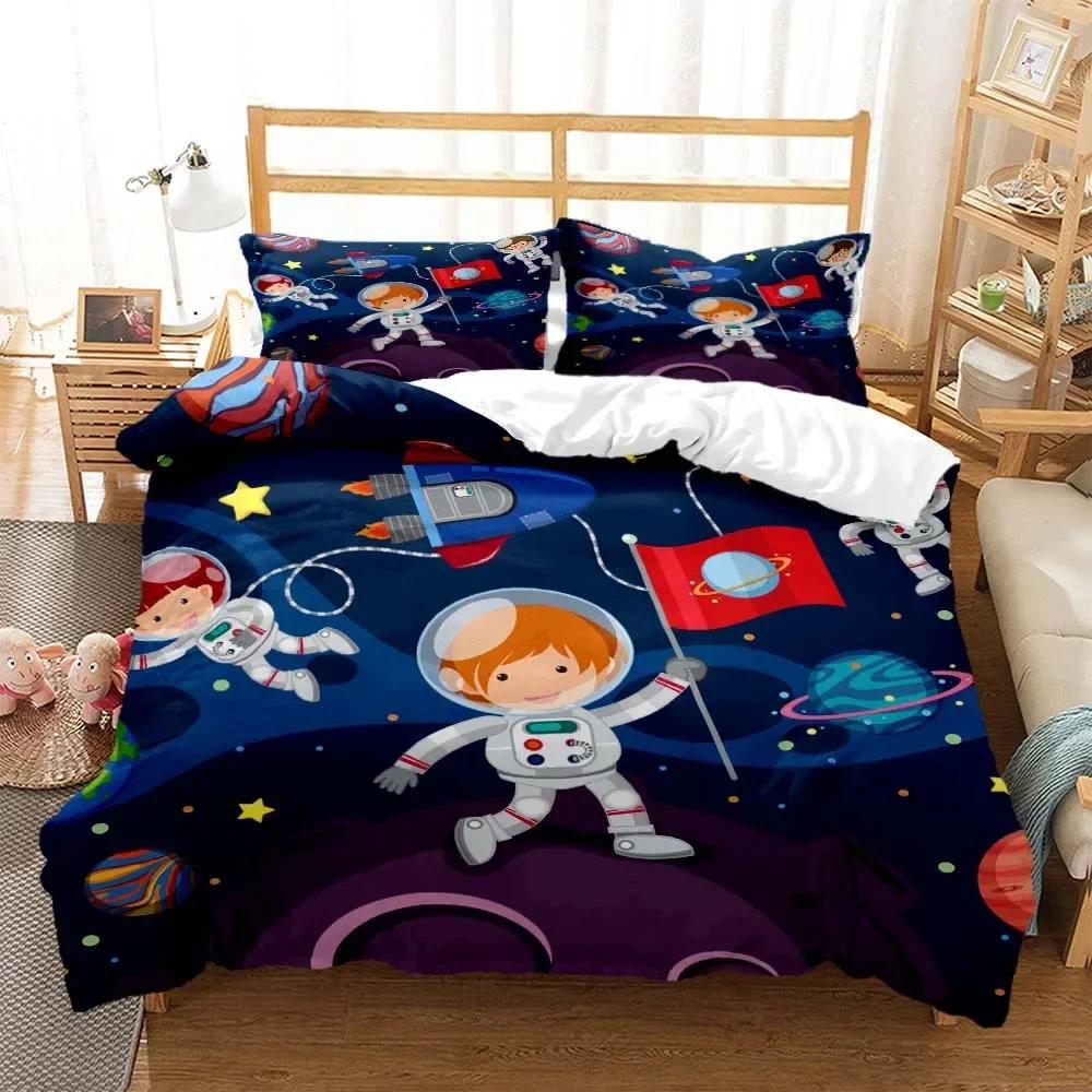 Cartoon Astronaut Digital Print Comfortable Duvet Quilt Cover Pillowcase Bedding Set Children Bedroom Decoration Home Textile