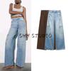 Spring and Summer Women's Clothing Minimalist Washing Effect Overalls Mid Waist Wide Leg Straight-leg Length Denim 3991028