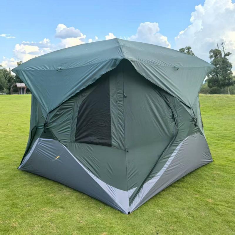 Automatic Quick-Open Double-Layer Camping Tent 3-5 People Waterproof Outdoor Shelter With Fiberglass Poles Green