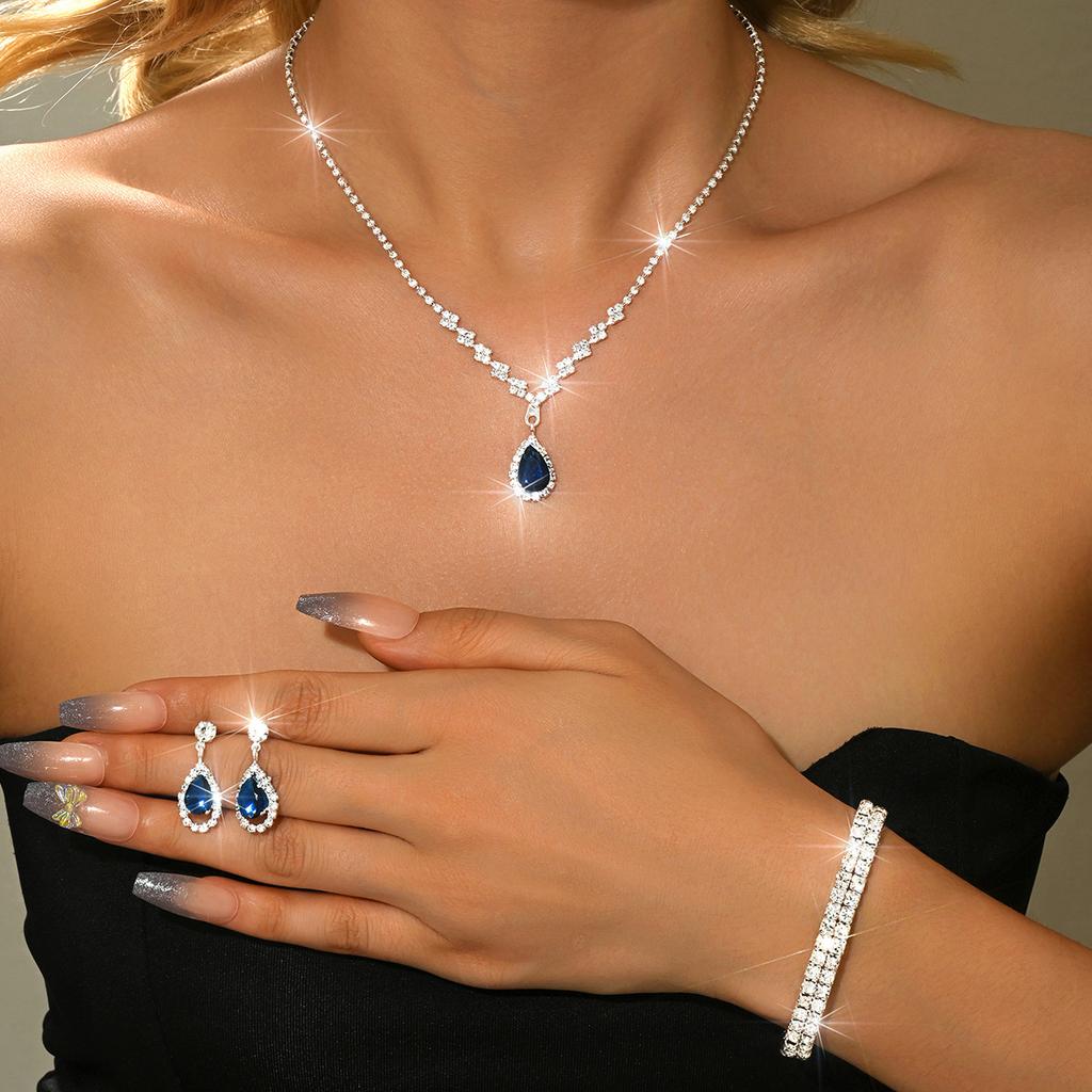 Brautschmuck Halskette Armband Set Strass Zirkon Hochzeitskleid Damen Hochzeitsaccessoires Premium Zweiteiliges Set