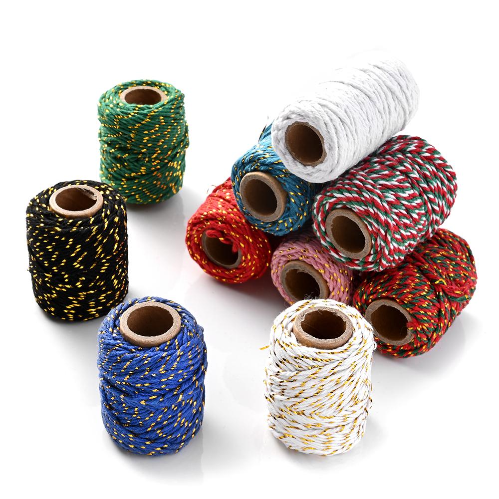2mm*20M DIY Cotton Thread Rope Golden Silk Braided Cotton Tag Rope For Creative Multi-strand Abrasion Party Gift Packaging