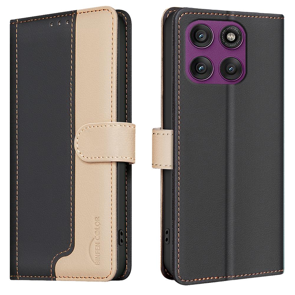 BINFEN COLOR BF33 For Motorola Edge 60 Pro 5G Leather Case Splicing Color RFID Blocking Wallet Stand Phone Cover