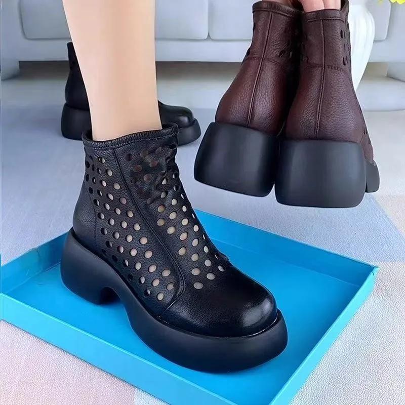 Fashion Summer New Roman Sandals Women Vintage Fashion Platform Mesh Breathable Thin Cutout Sleeve Booties