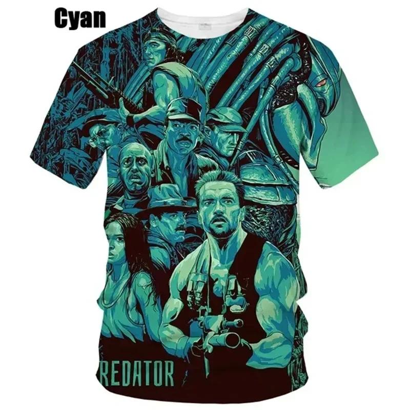 Predator 3d Graphic T-shirt Men's Summer Horror Movie Cool Print T Shirt Fashion Casual Neutral Alien Short Sleeved Harajuku Top
