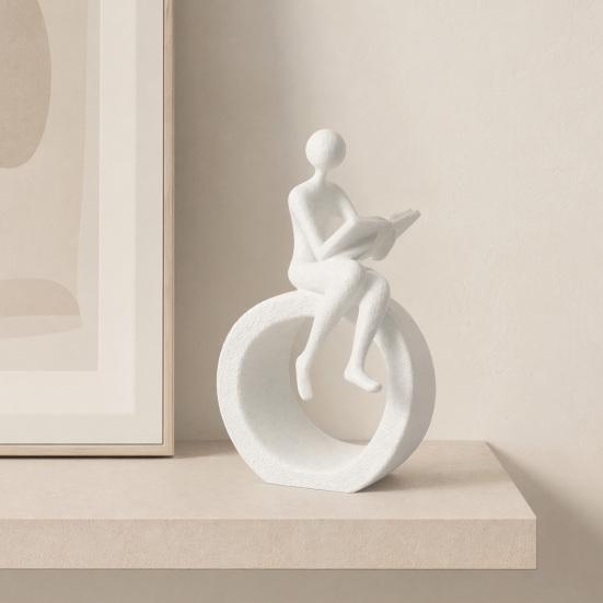 Jijijing 3D Printed Reading Figurine, Abstract Reader Statue for Home Decor, Modern Minimalist Sculpture Bookshelf Desk Office Ornament
