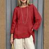 Women's Loose Cotton And Linen Retro Printed Round Neck Long Sleeved Fashionable Top