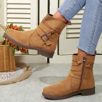 European American Plus Size Short Boots for Women 2026 New Retro Casual Side Zipper Belt Buckle Women's Boots Zapatillas Deporte