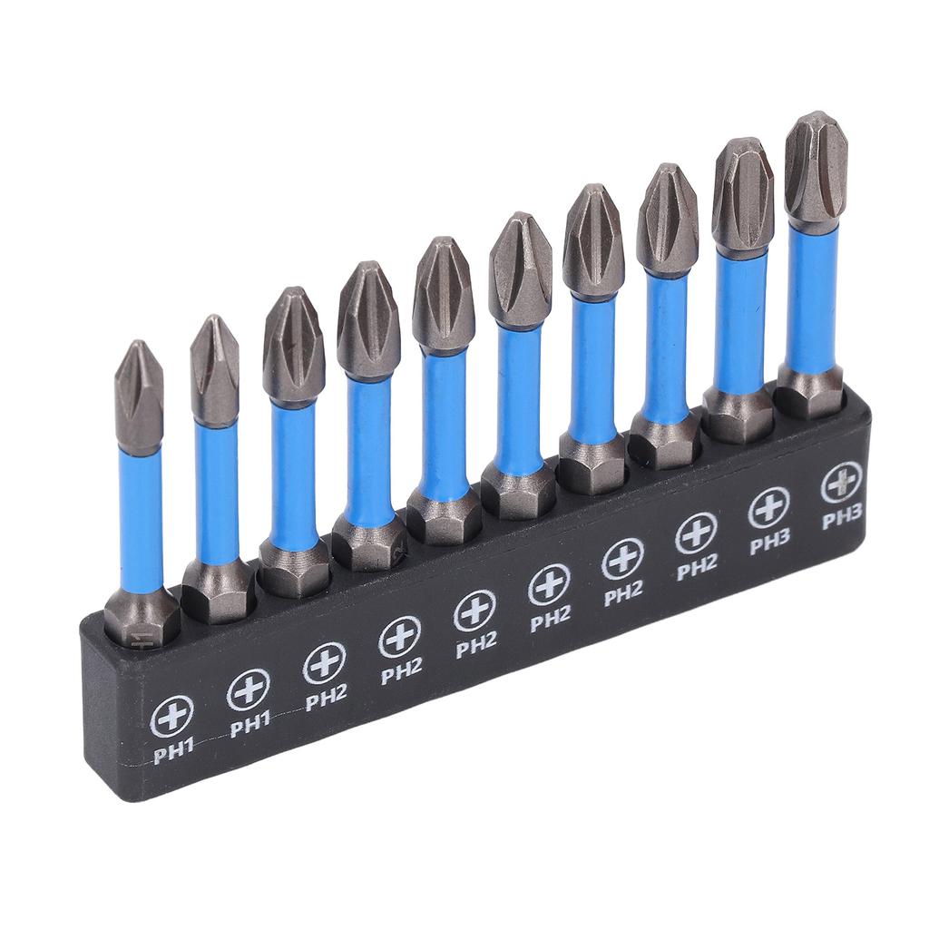 10Pcs Screwdriver Bit Set Magnetic PH Electric Drill Bits PH1 PH2 PH3 2in 50mm S2 Steel with 14in