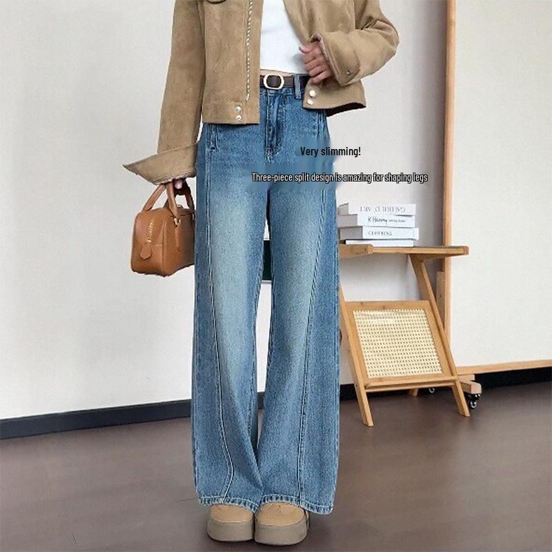 

Women s Retro Blue High Waist Straight Leg Jeans - Plus Size, Slimming, Autumn/Winter Wear XS