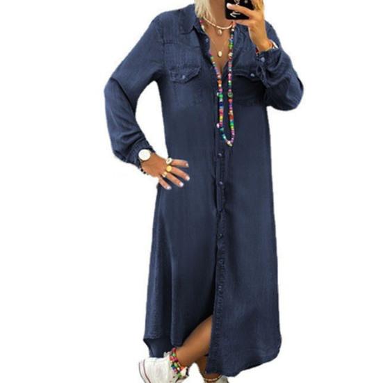 Long Sleeves Women Dress Two Pockets 