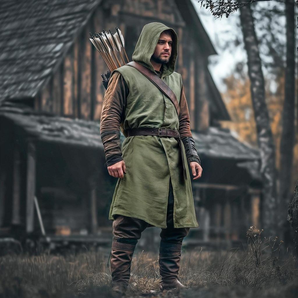 Medieval Men's Hooded Linen Ranger LARP Outerwear