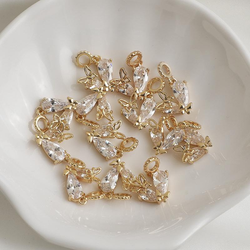 14K Gold-Filled Zircon Seashell Fishtail Heart Crystal Pendant for DIY Jewelry
