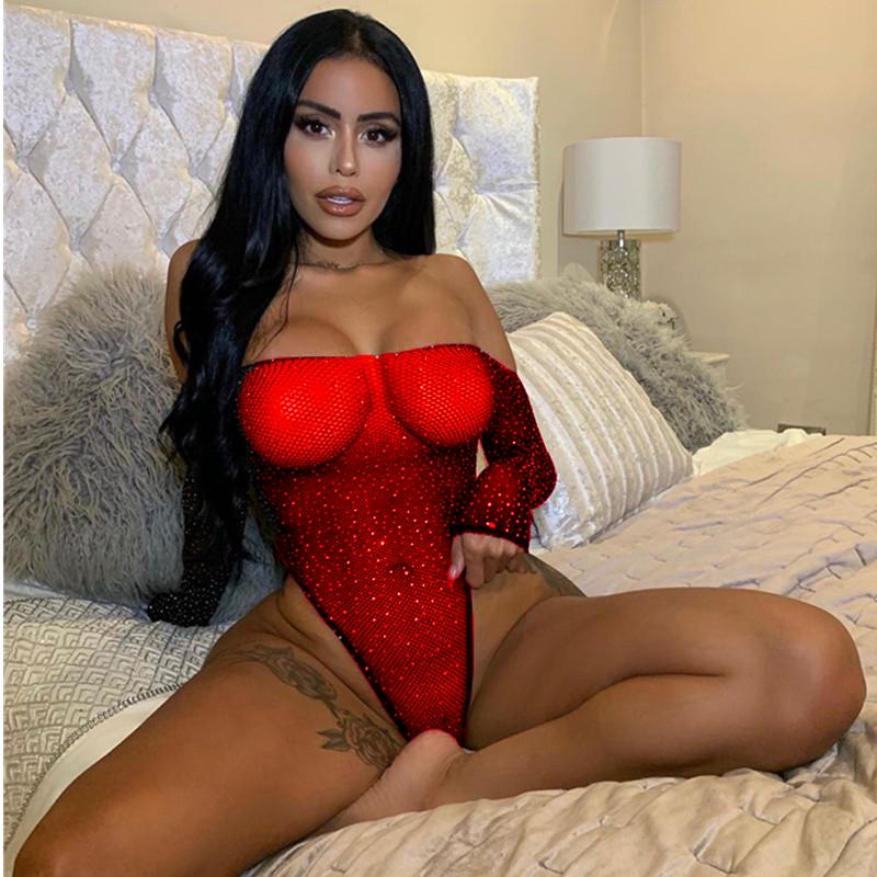 Sexy One-Piece Lingerie Bodysuit Women Bra Set See Through Rhinestone Underwear Transparent Open Plus Size Erotic Lingerie Set