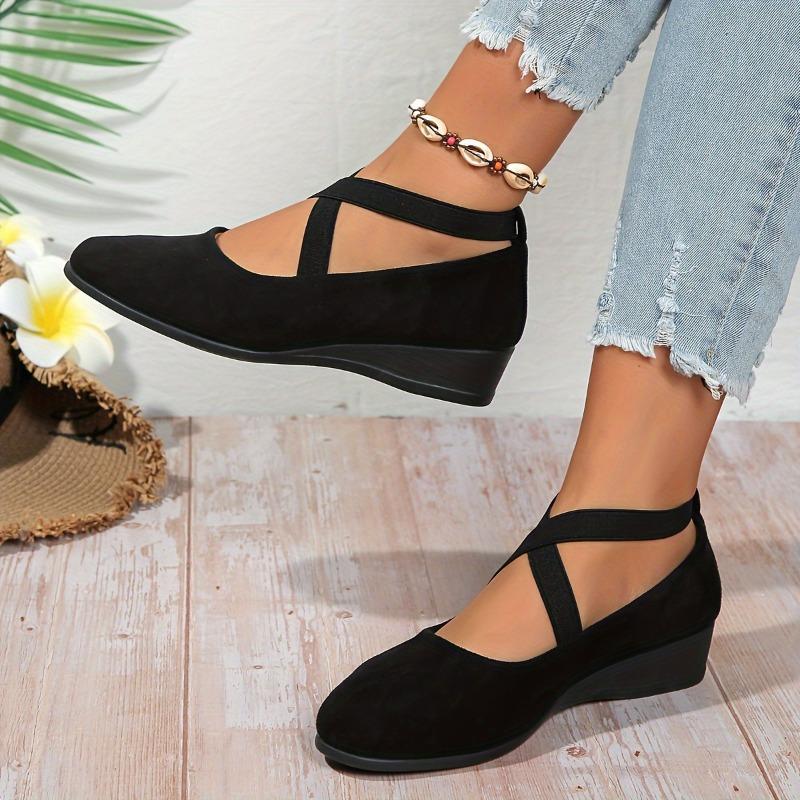 Comfortable Soft Sole Women's Crisscross Strap Wedge Shoes, All-Match Slip On Dance Commuter Work Shoes