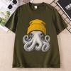Cute Octopus Beanie T Shirt Ocean Animal TShirt Vintage Octopus Tees Casual Round Neck Printed Cotton Short Sleeve Tshirts