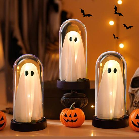 LED Clear Dome Eyeball Night Light Creepy Light-up Eyeball in Cloche with Wooden Base for Home Kitchen Tabletop Mentel Shelf Decor