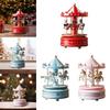 Christmas Wooden Carousel Music Box Turn Horse Shaped Hand Painted Ornament Rotating for Anniversary Present Durable