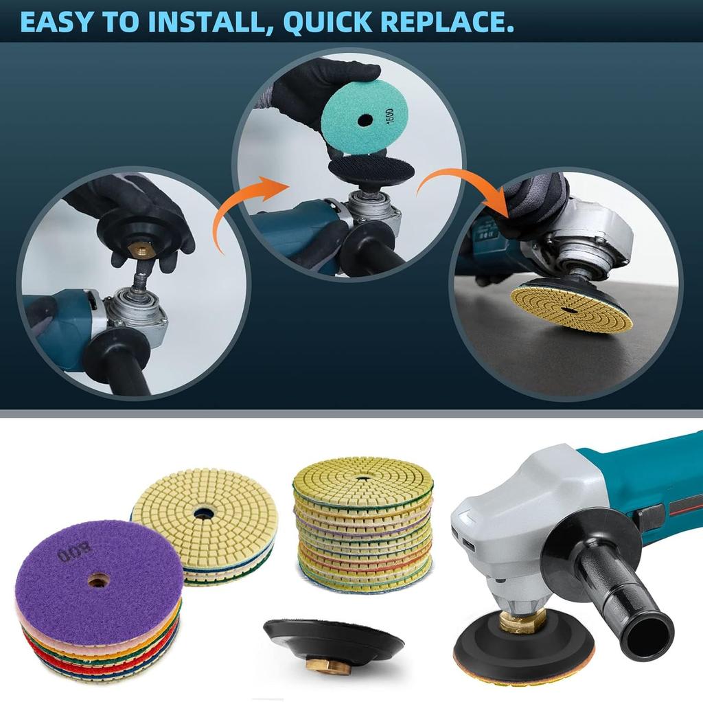 14-Pack 4' Diamond Polishing Pads Kit, 50-8000 Grit, for Granite Marble Concrete Quartz Countertop