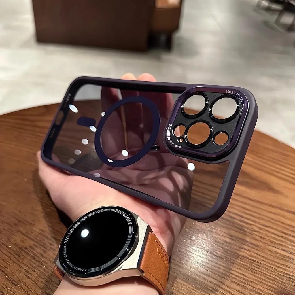 Luxury Magnetic Metal Lens Bumper Protection Case For iPhone 17 16 15 14 13 12 Pro Max 16 Plus Wireless Charge Hard Clear Cover