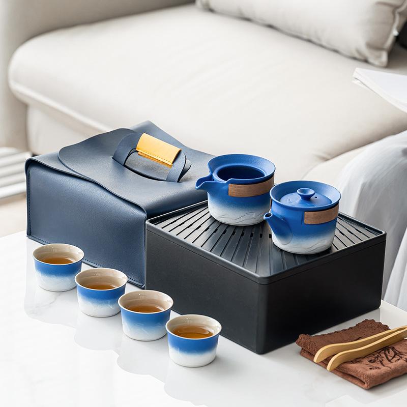 Portable Tea Set Car Express Cup Activity Gradual Change Dry Landscape Set Retro Light Luxury Travel Outdoor Teapot