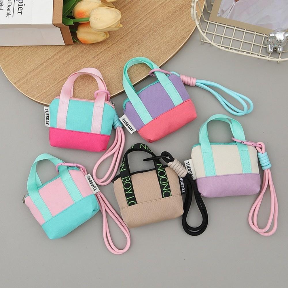 New Mini Coin Purse Canvas with Wristband Earphone Case Dopaamine Pink Cable Protective Cover