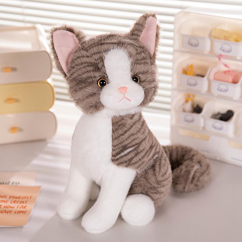 40cm Plush Cat Doll Toy Gentle Soft Stuffed White Gray Kitten Pillow Pet Deco Simulated Animal Present for Birthday Gift