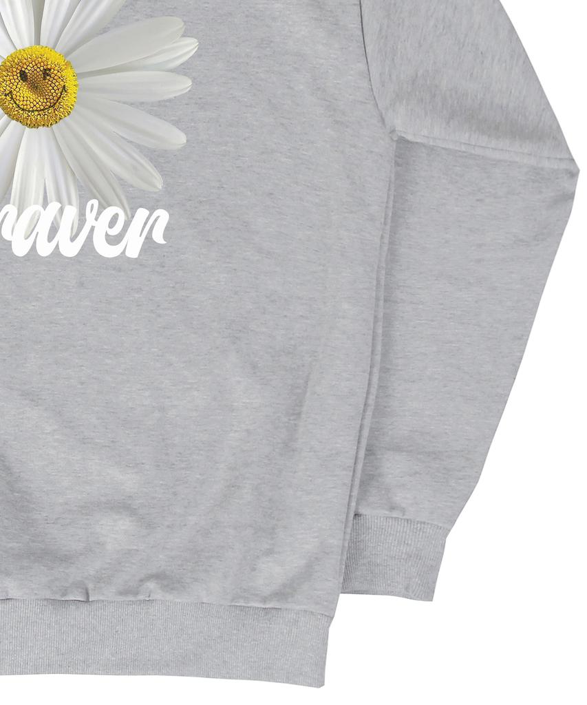 [Unisex] White Daisy Flower Smile Hoodie_Gray