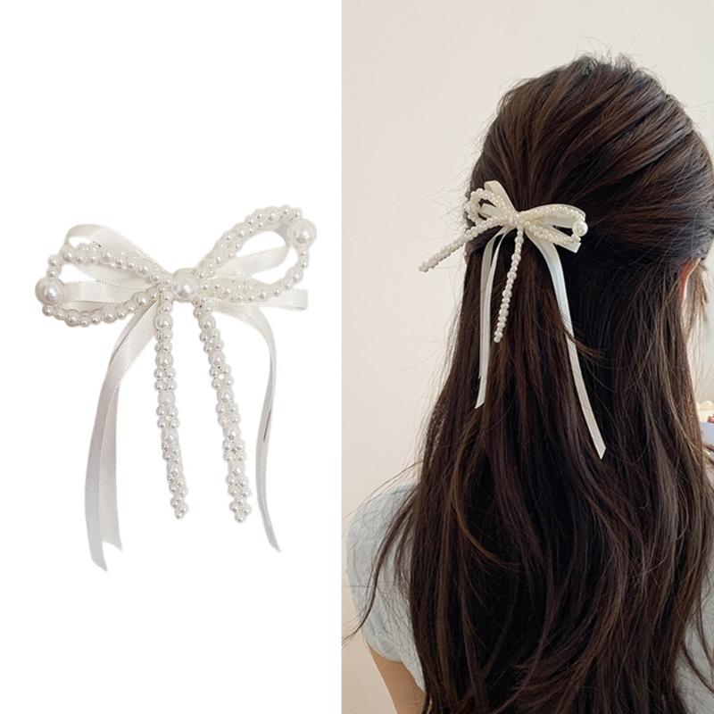 Elegante Perlen Schleifen Haarspange für Damen Kopfschmuck Mode Haarnadel Haarteile Accessoire Geeignet für verschiedene Anlässe