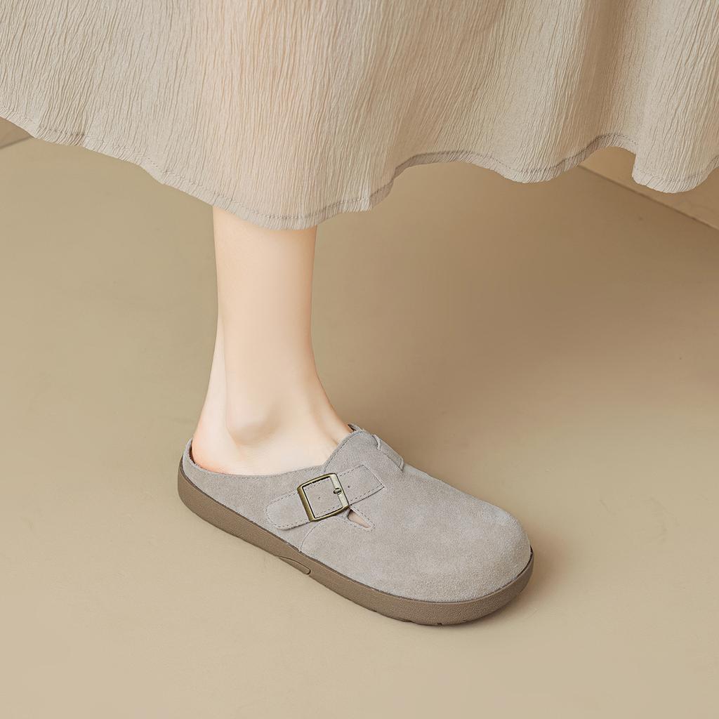 Thick-soled retro one-pedal outer wear bag head half slippers women's soft bottom