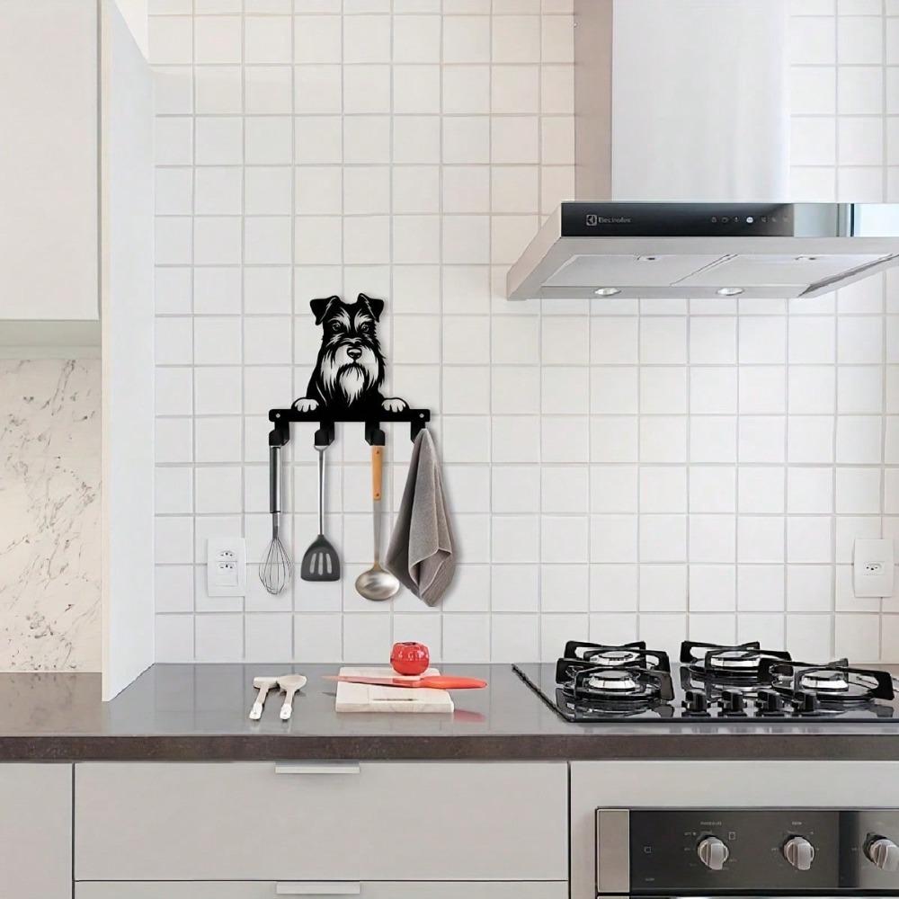 Cute Schnauzer Key Holder, Heavy Duty Metal Wall Mounted Rack with Hooks, Space Saving for Kitchen Office Bathroom Porch, Perfect Gift for Pet Lovers