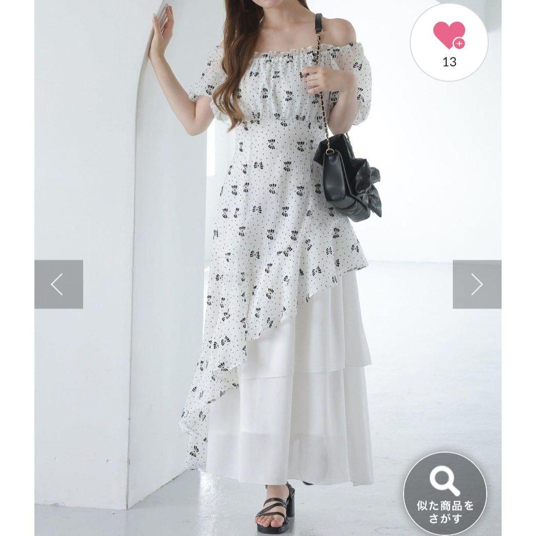 Used New irregular hem tiered long dress ribbon off white size F