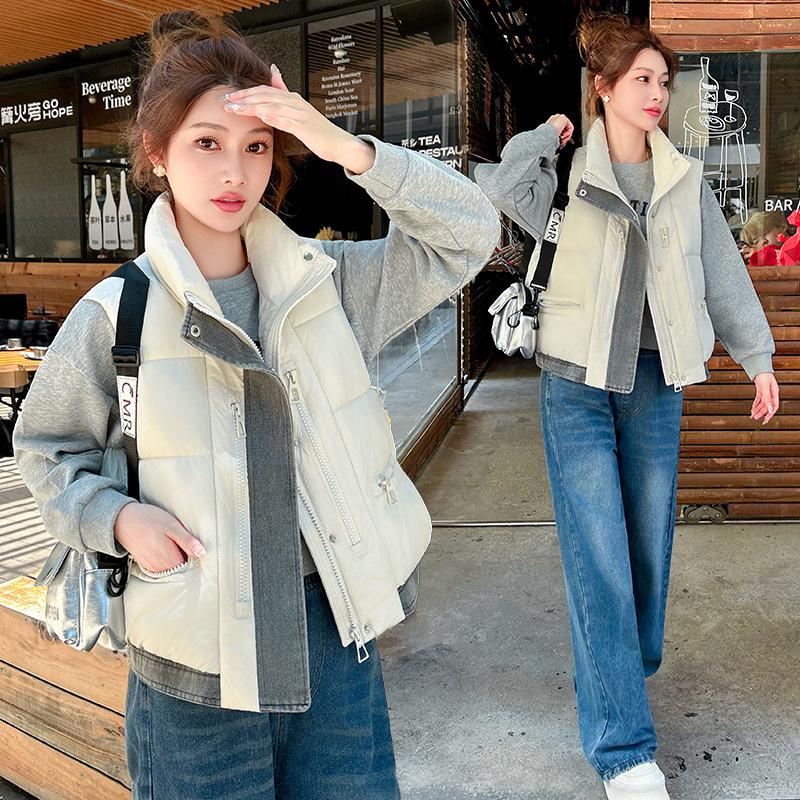 Contrast color down cotton vest women's short stand-up collar autumn and winter new versatile cotton-padded vest vest vest jacket